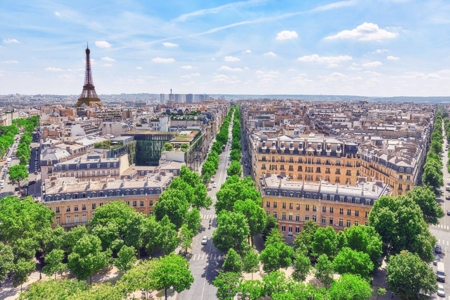 view of Paris from the roof of the Triumphal Arch. View of the Eiffel Tower